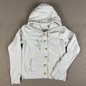 Vintage Y2K Women's Abercrombie & Fitch Off White Button-Up Hoodie Size Medium M
